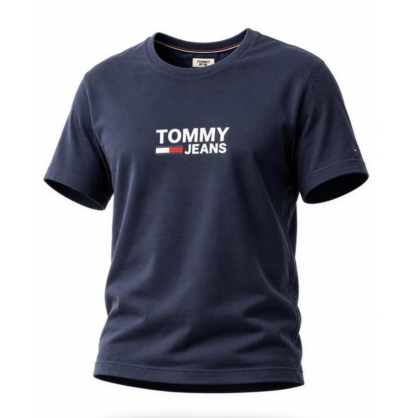 Tommy Jeans T-Shirt Womens Medium Navy Blue Logo Graphic Cropped Crew Neck