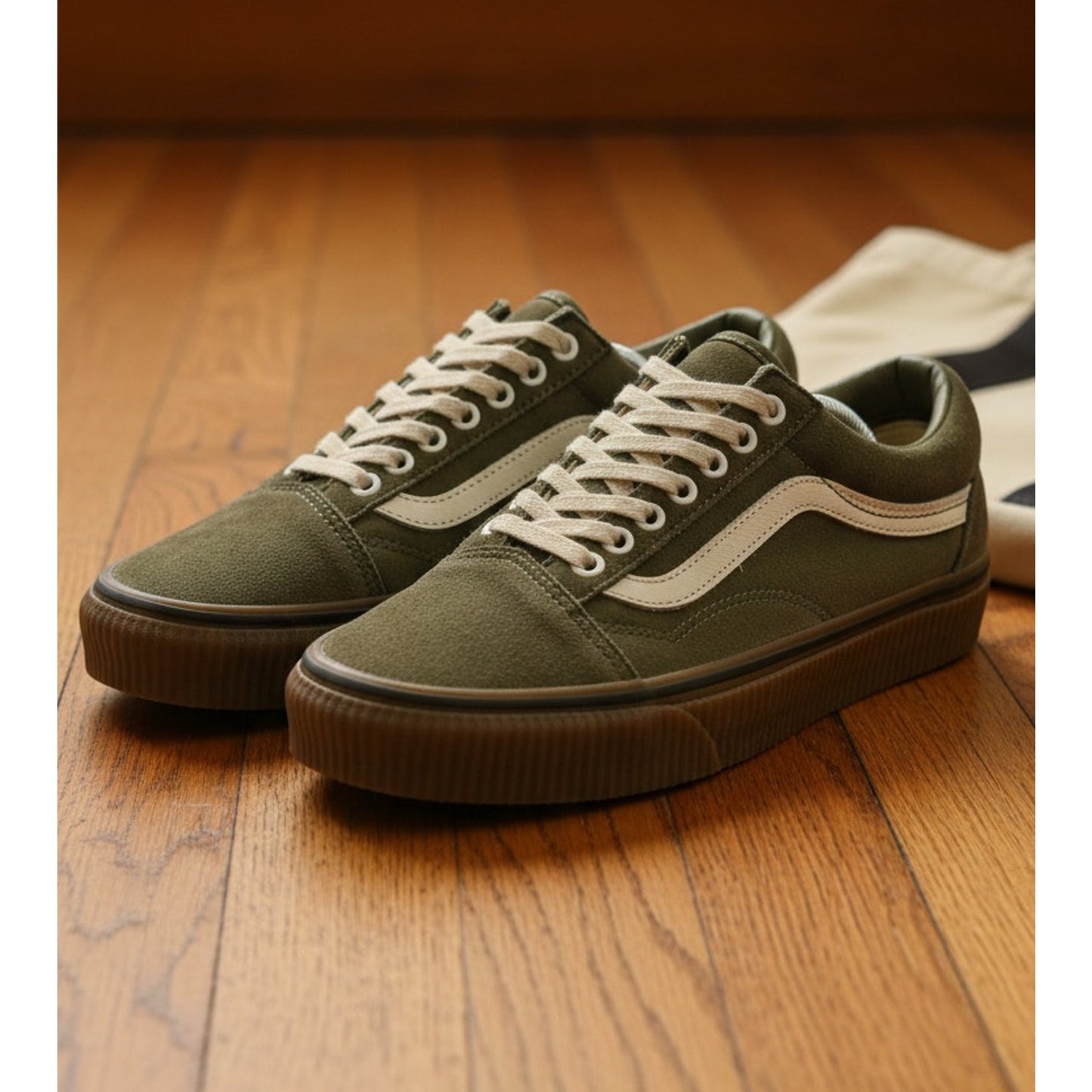 Vans Old Skool Skate Shoes Olive Green/White Gum Sole Low Top Men's 6.5
