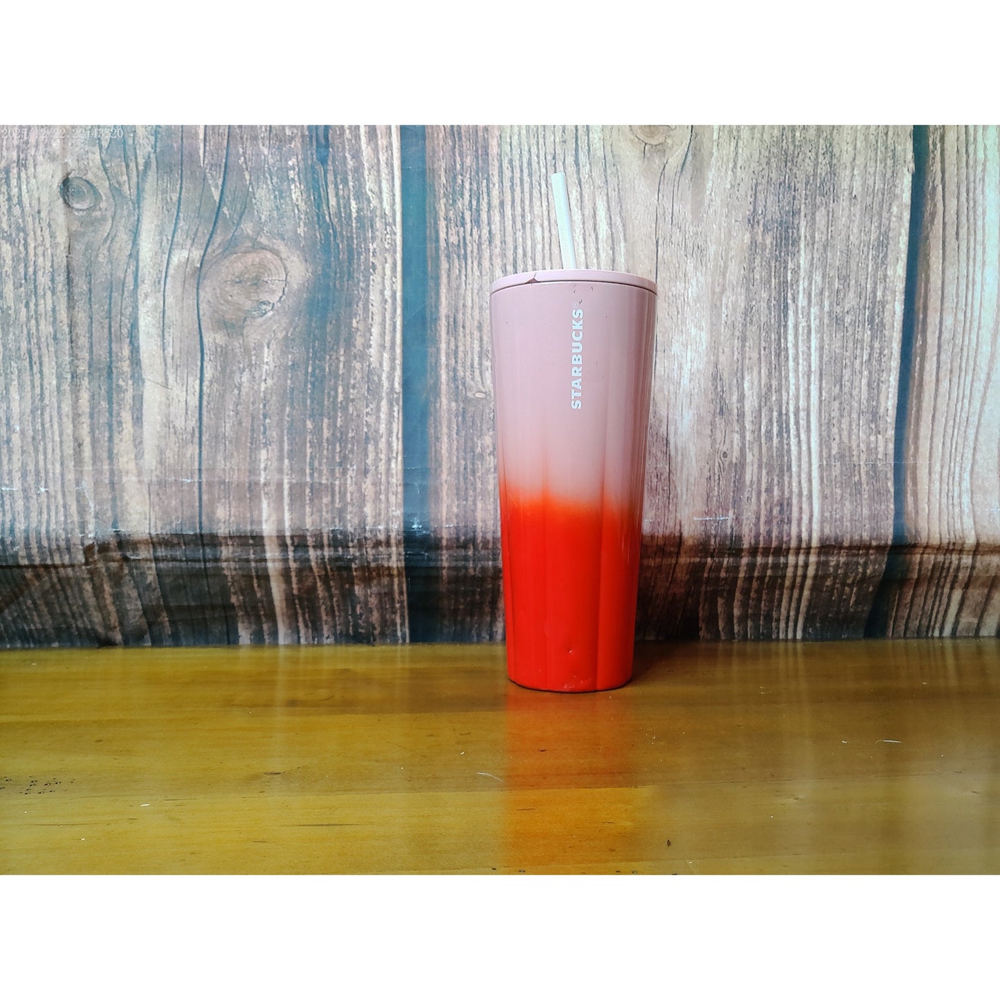 Starbucks Tumbler Pink to Red Gradient w/ Lid & Straw 24 oz