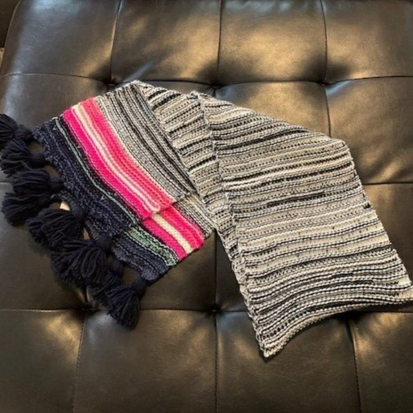 Maurices' navy/pink fringe knit scarf NWT