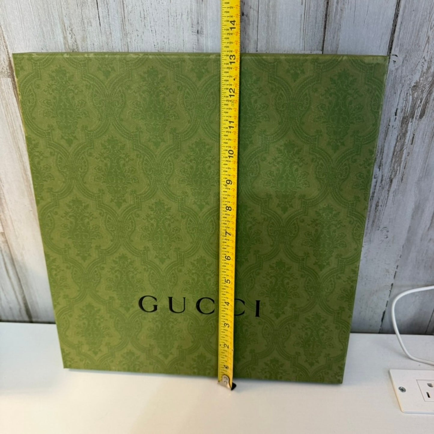 Gucci Gift Storage Box With Lid Green Damask Logo Large Square 13x12