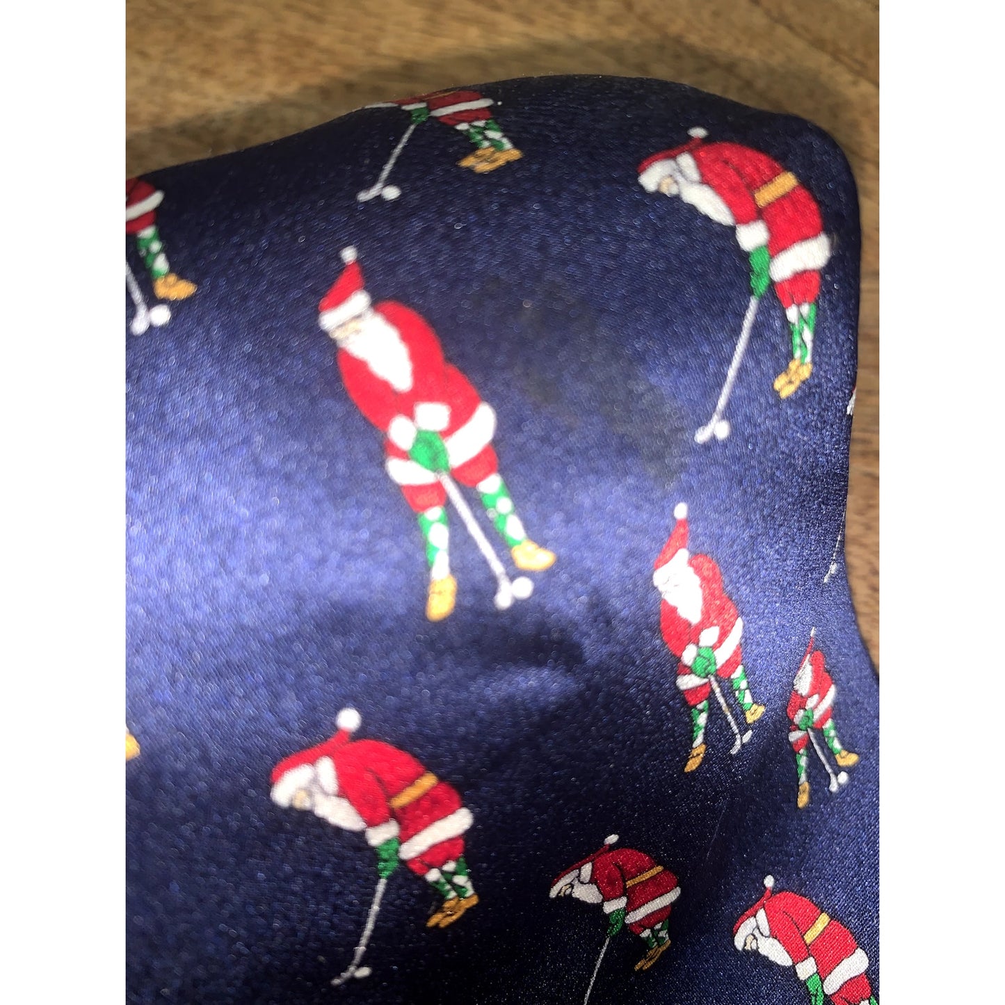 Jingle Bells Silk Christmas Necktie Golfing Santa Design Blue Men's Tie
