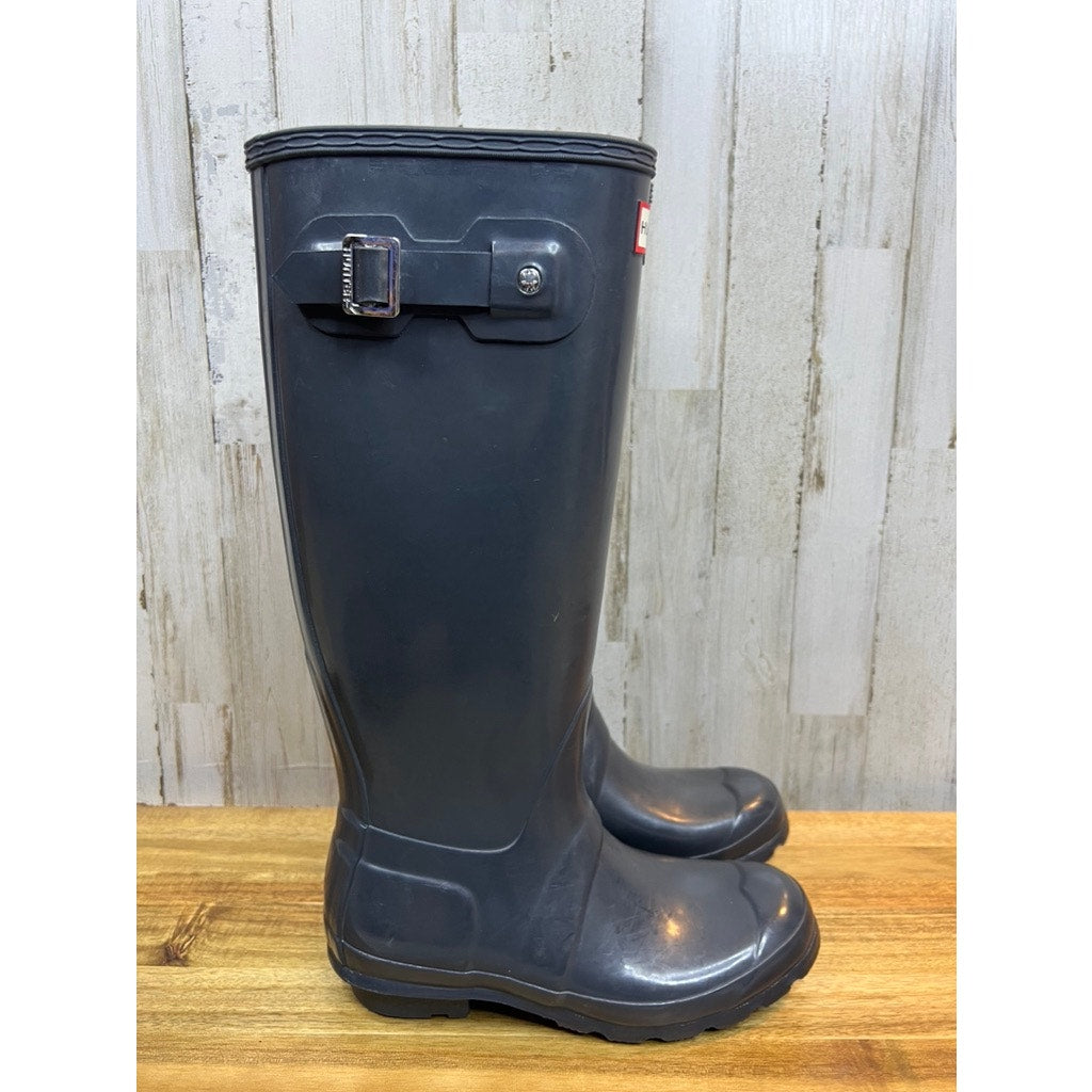 Hunter Women's Size 6 Original Tall Glossy Dark Gray Rain Boots