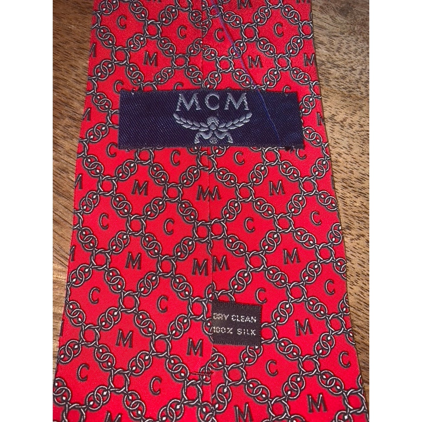 MCM Men's Red Geometric Silk Tie Fashion Classic Length Adjustable