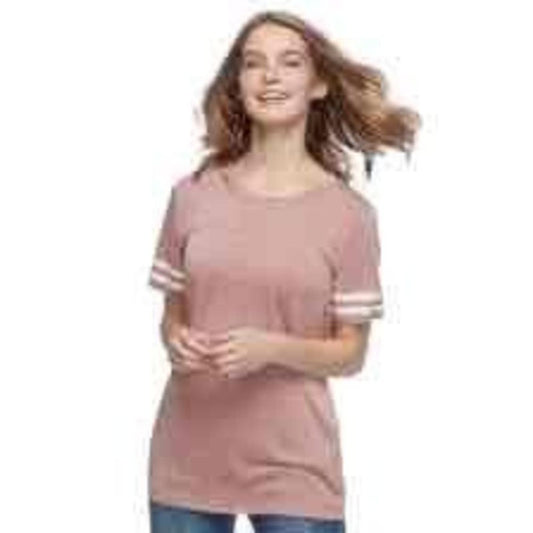 C Short Sleeve Crew Neck Striped Trim Rose Pink T-Shirt Size Medium