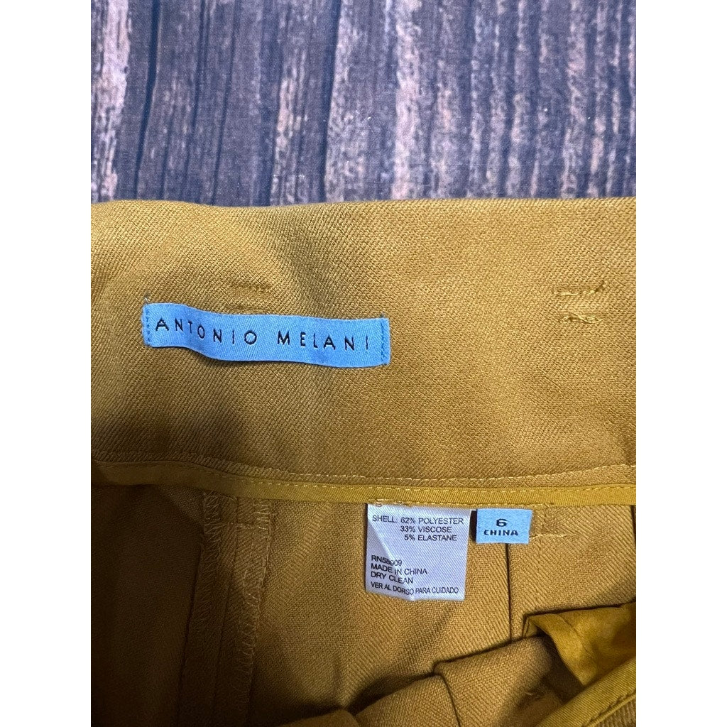 Antonio Melani Women's Size 6 Mustard Yellow High Waisted Belted Dress Pants