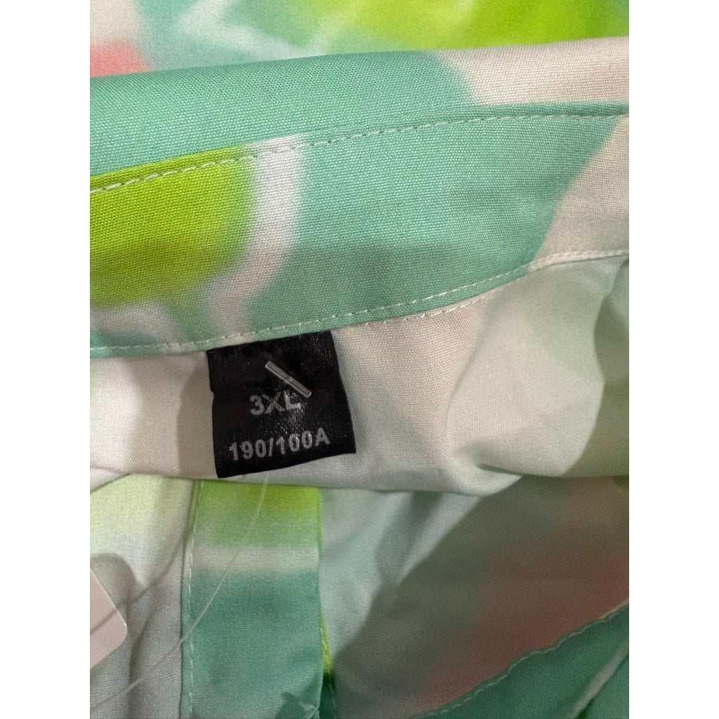 Men's 3XL Margarita Print Green & White Short Sleeve Button-Up Shirt