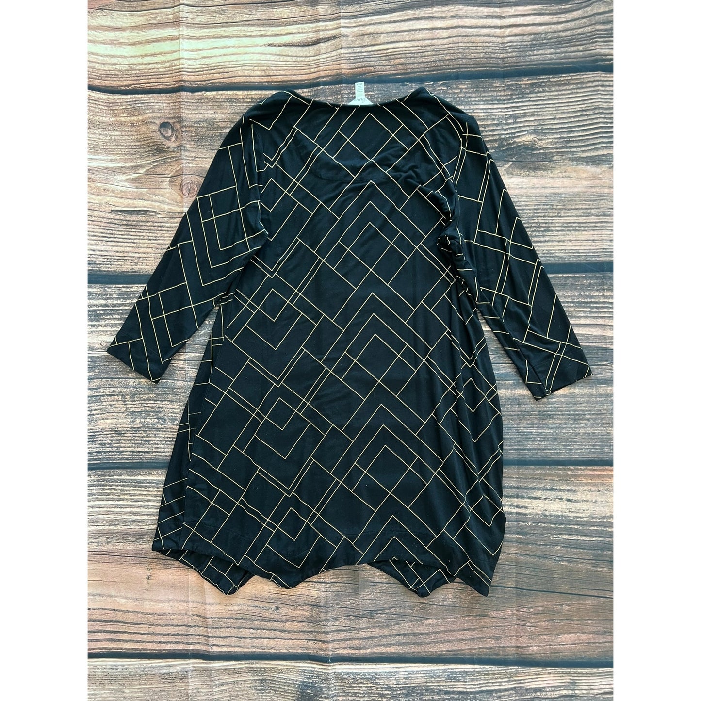 Soma Women's Medium Black & Gold Geometric Print 3/4 Sleeve Tunic Blouse