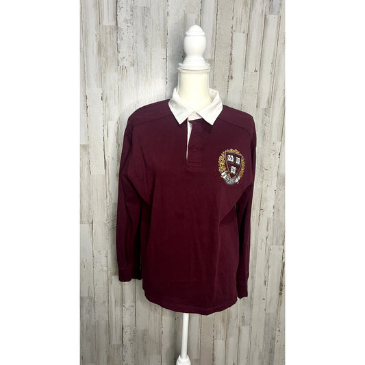 League 91 Men's Size Small Burgundy Harvard Rugby Long Sleeve Polo Shirt