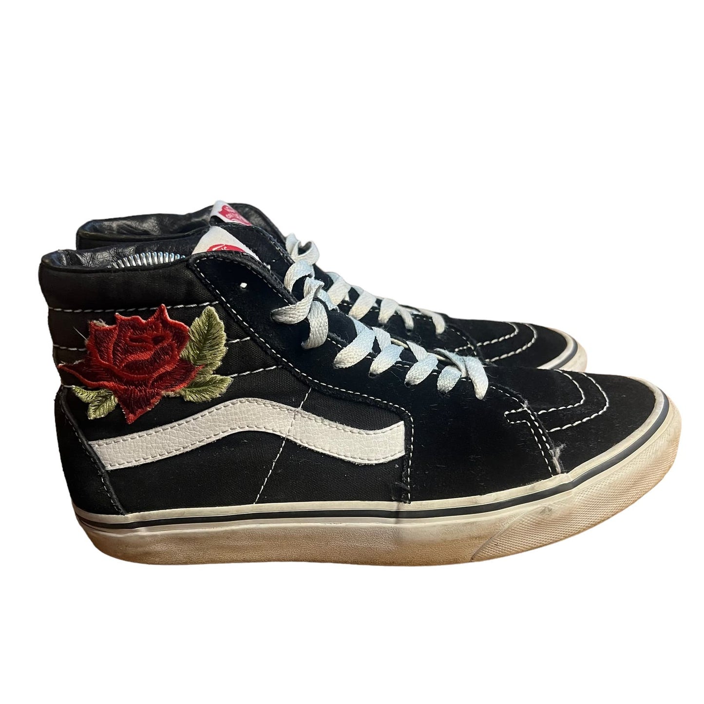 Vans Sk8-Hi Black Suede High Top Rose Embroidered Unisex Sneakers M6.5 / W8.0