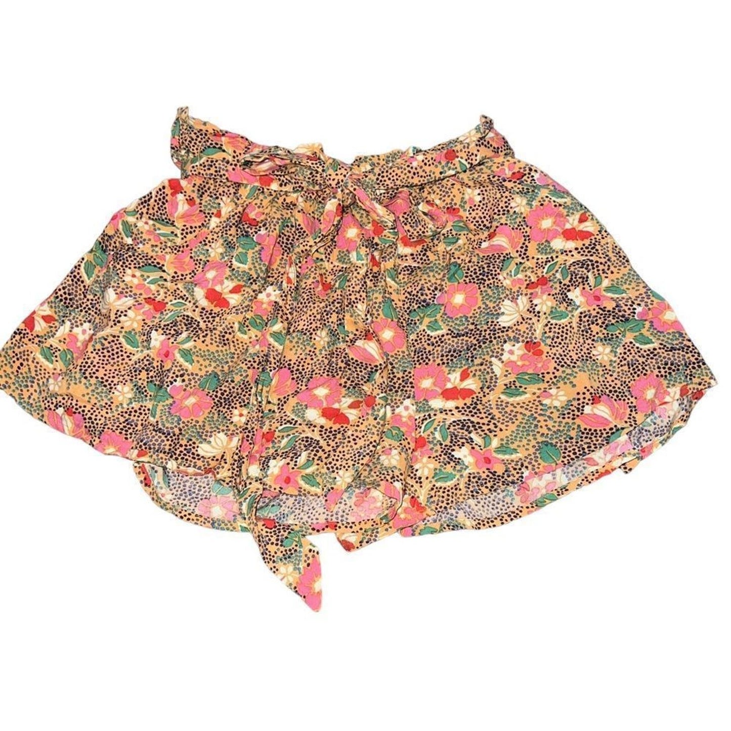 NWT American Eagle Mustard Yellow Floral Paperbag Tie Waist Shorts Size XS