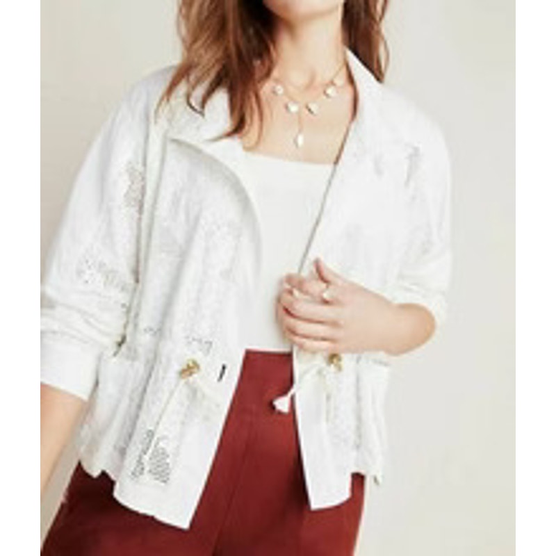 NWT Anthropologie Women's XS White Eyelet Anorak Jacket Casual Long Sleeve