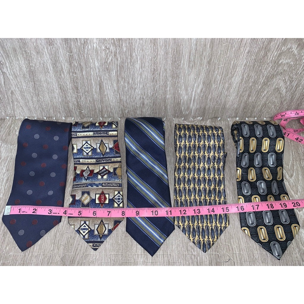 5 Piece Designer Silk Necktie Set Geometric Multicolor Men's Formal