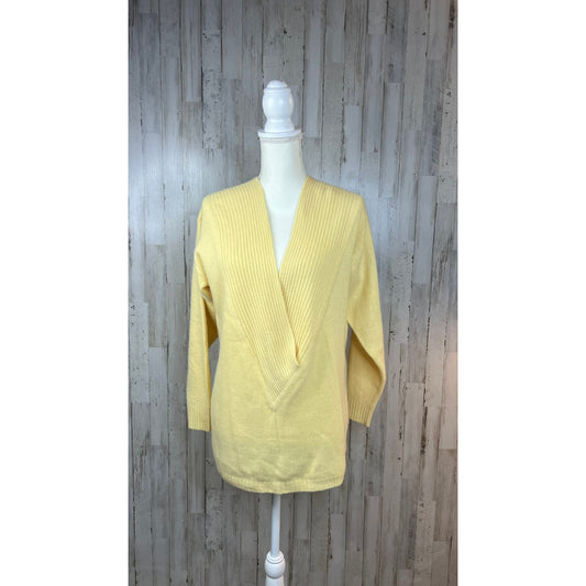 Vintage Linda Allard Ellen Tracy Women's Med. Yellow Wool Blend V-Neck Sweater