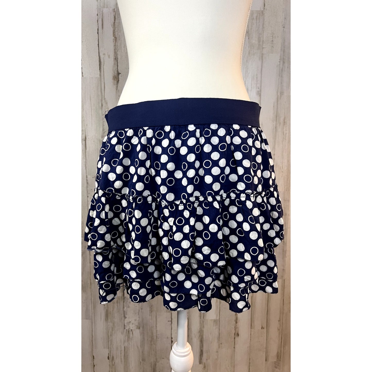 Vintage Y2k Aeropostale Women's Navy Blue Polka Dot Ruffle Skirt Size Large