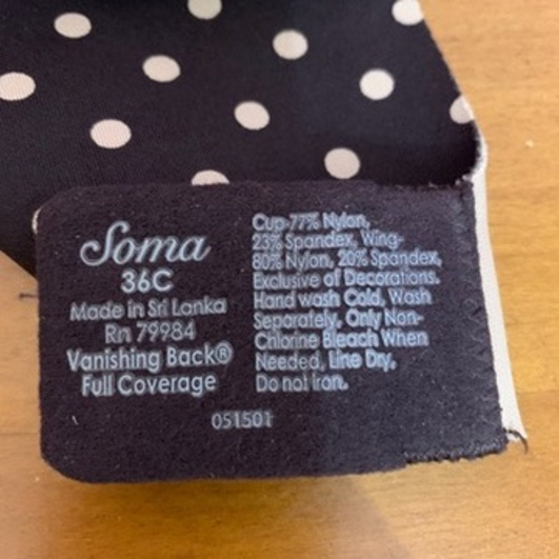 Soma Vanishing Back Bra Womens 36C Brown White Polka Dot