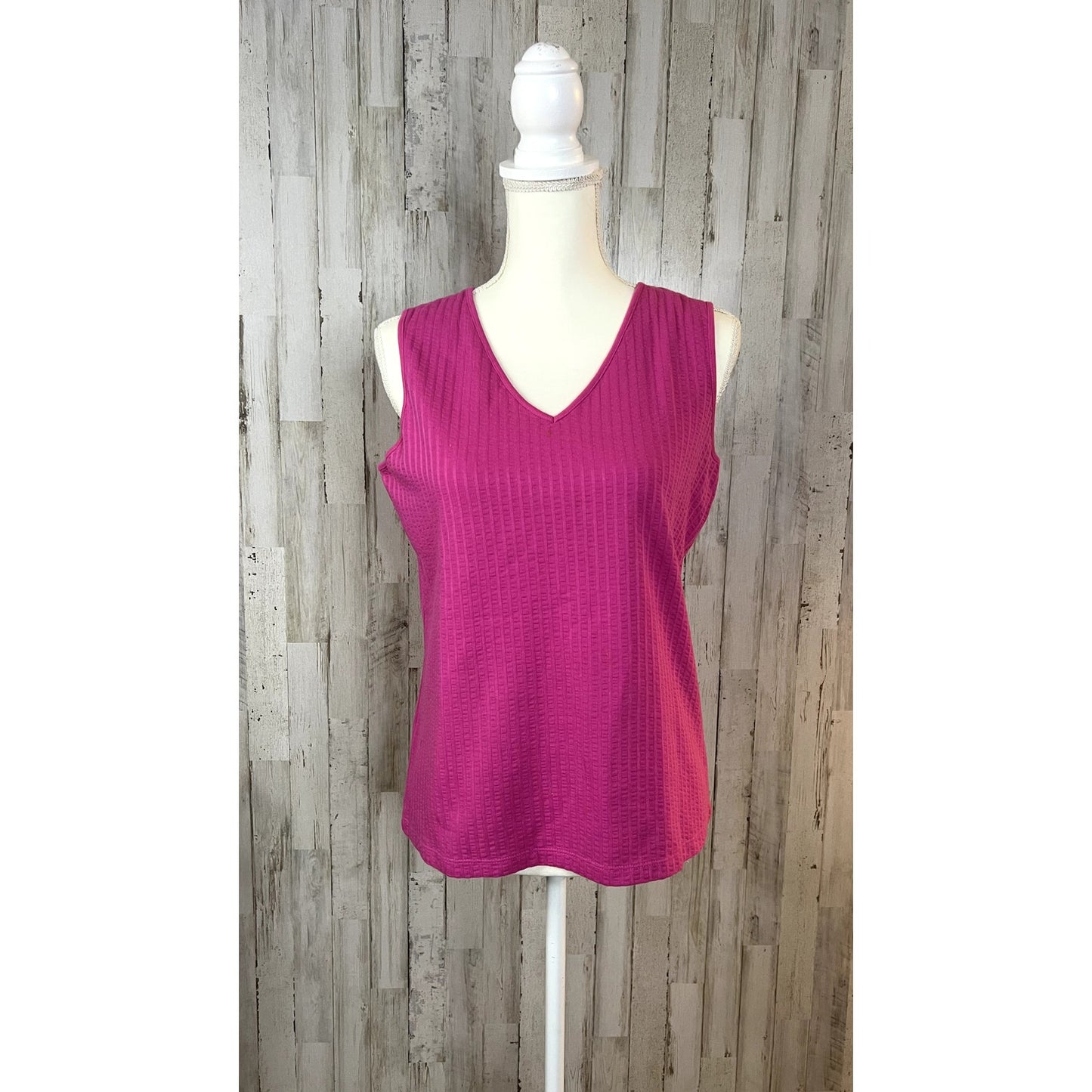 Kim Rogers Women's Ribbed V-Neck Tank Top Magenta Size Medium