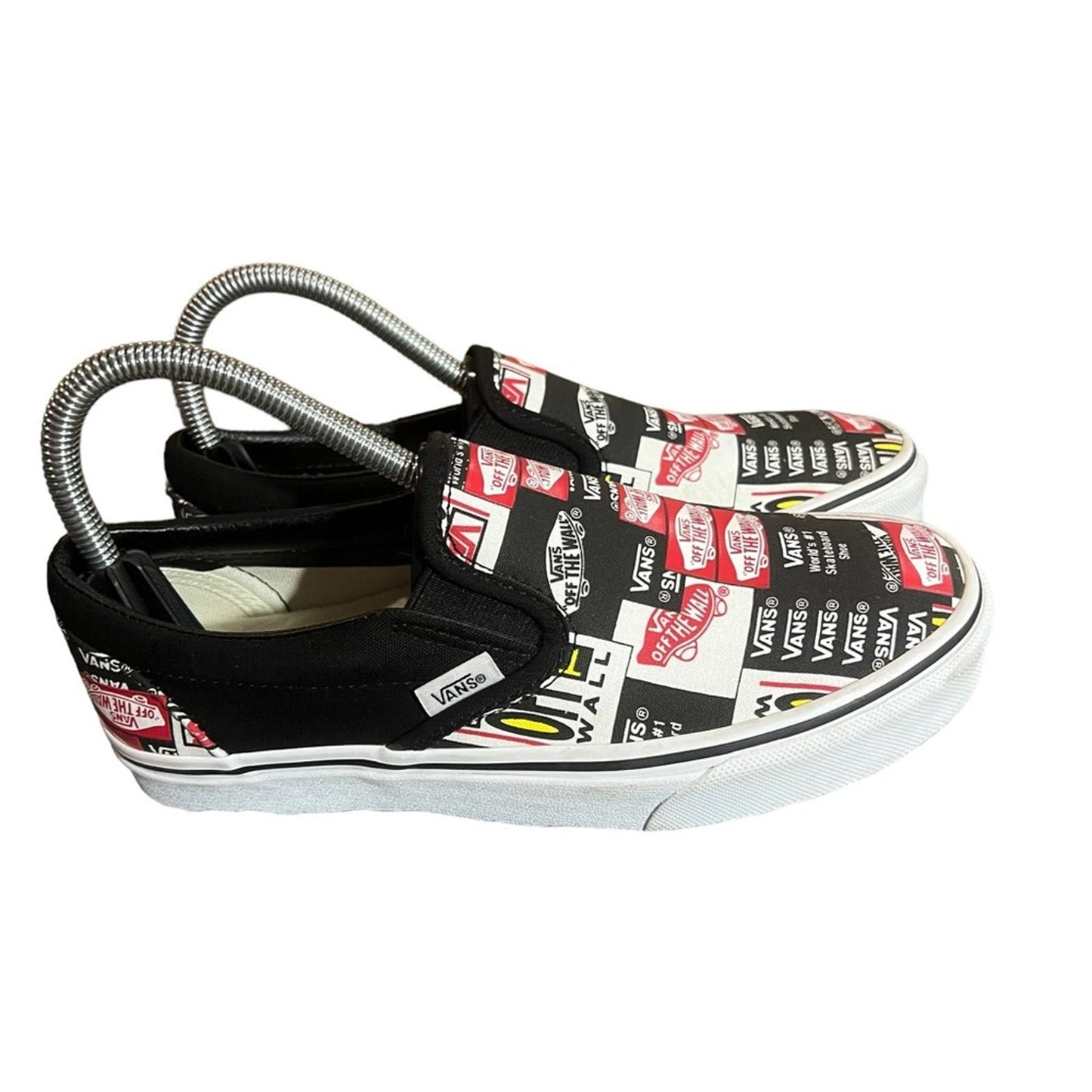 VANS Black All Over Logo Print Classic Slip-Ons Men 5/ Women's 6.5