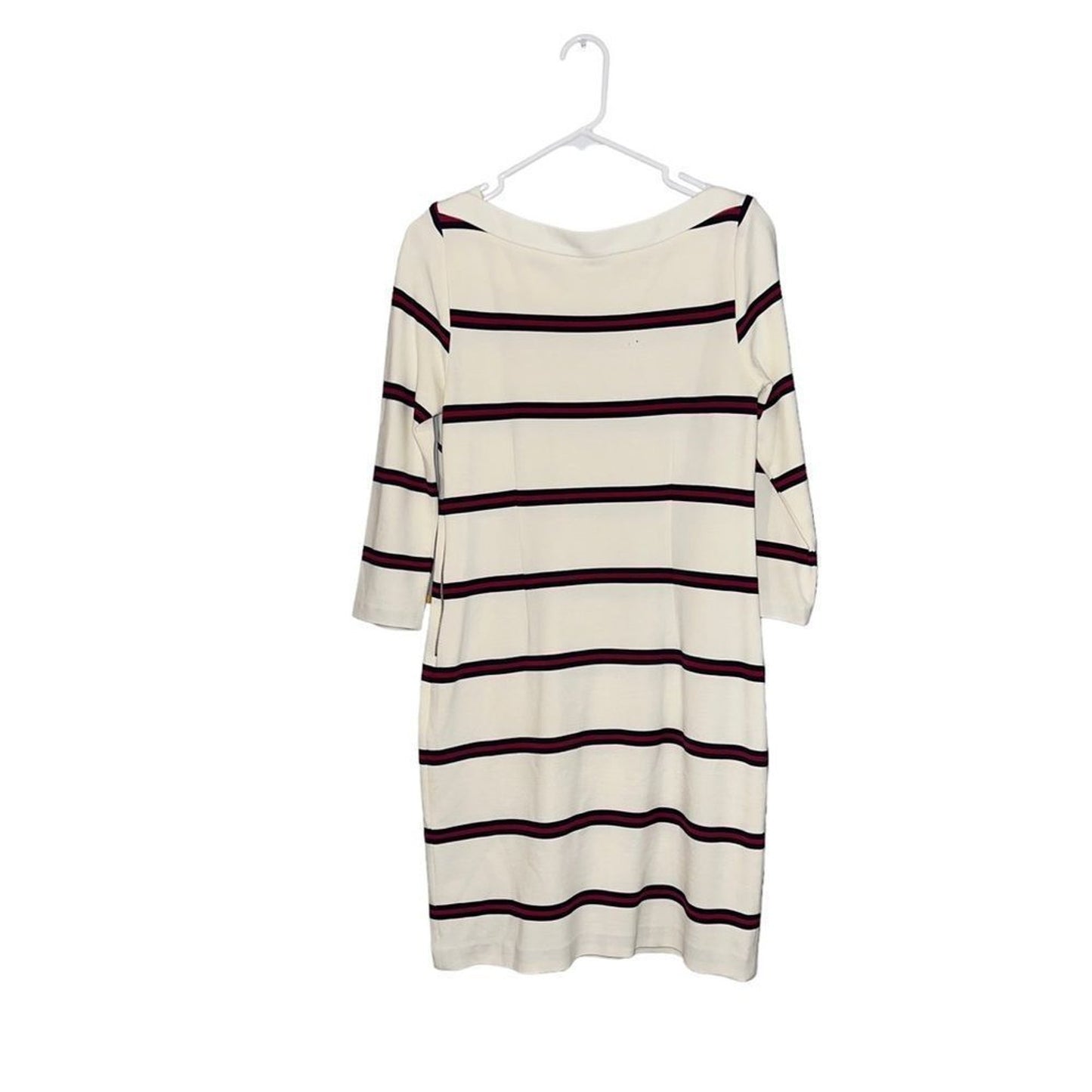 Banana Republic Dress Women's Size 6 Ivory Burgundy Black Striped Sheath
