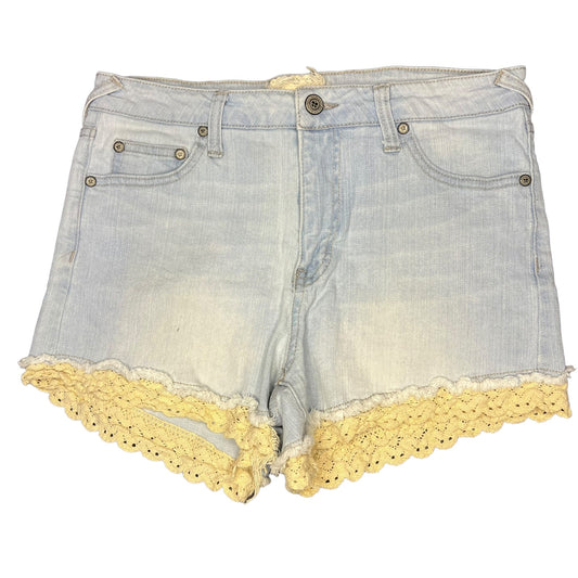 Altar'd State Women's 28 Pantera Boho Denim High Rise Lace Hem Shorts