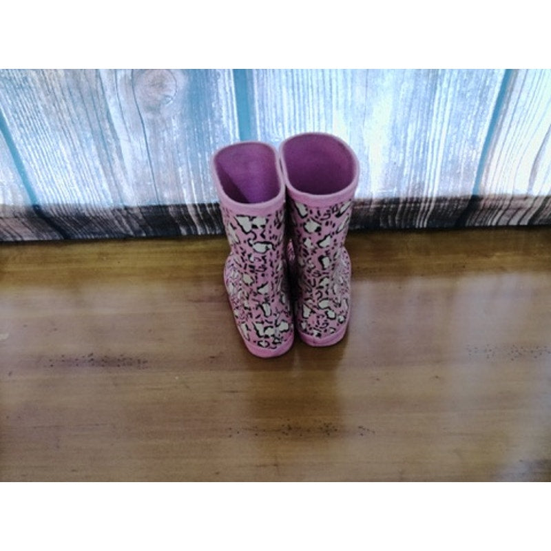 Hunter Girls Pink Leopard Print Pull-On Rain Boots Size 7