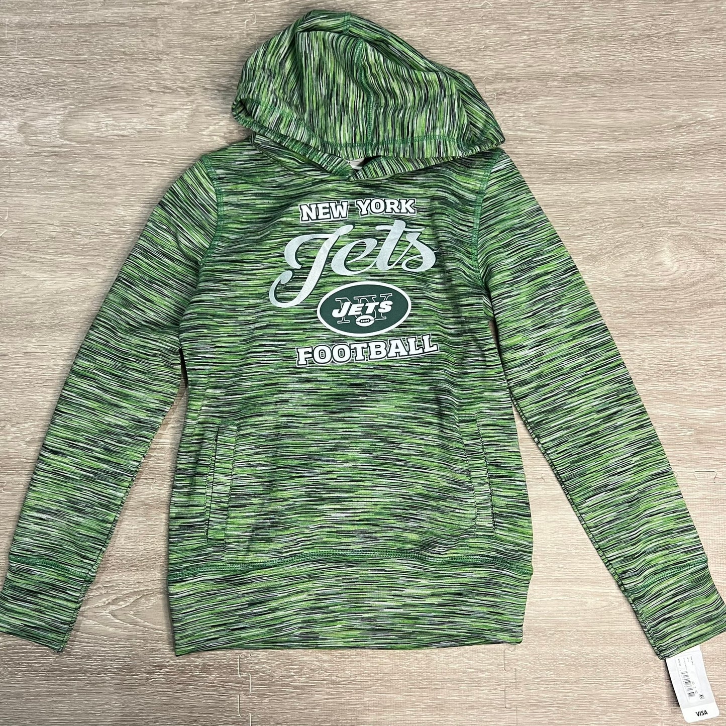 NWT NFL New York Jets Girls' Green Fleece Pullover Hoodie Size Large 10-12