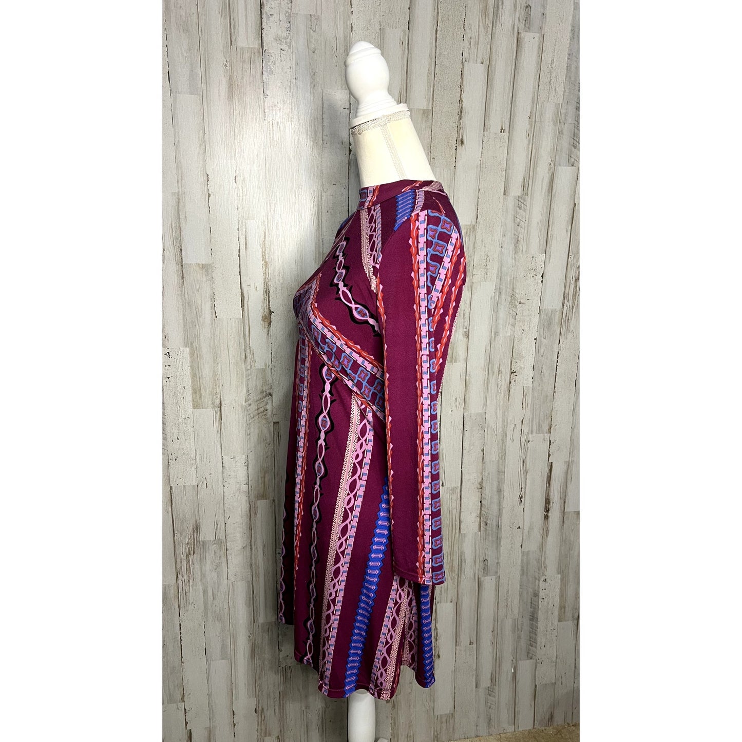 Free People Women's Small Purple Geometric Long Sleeve Mini Dress