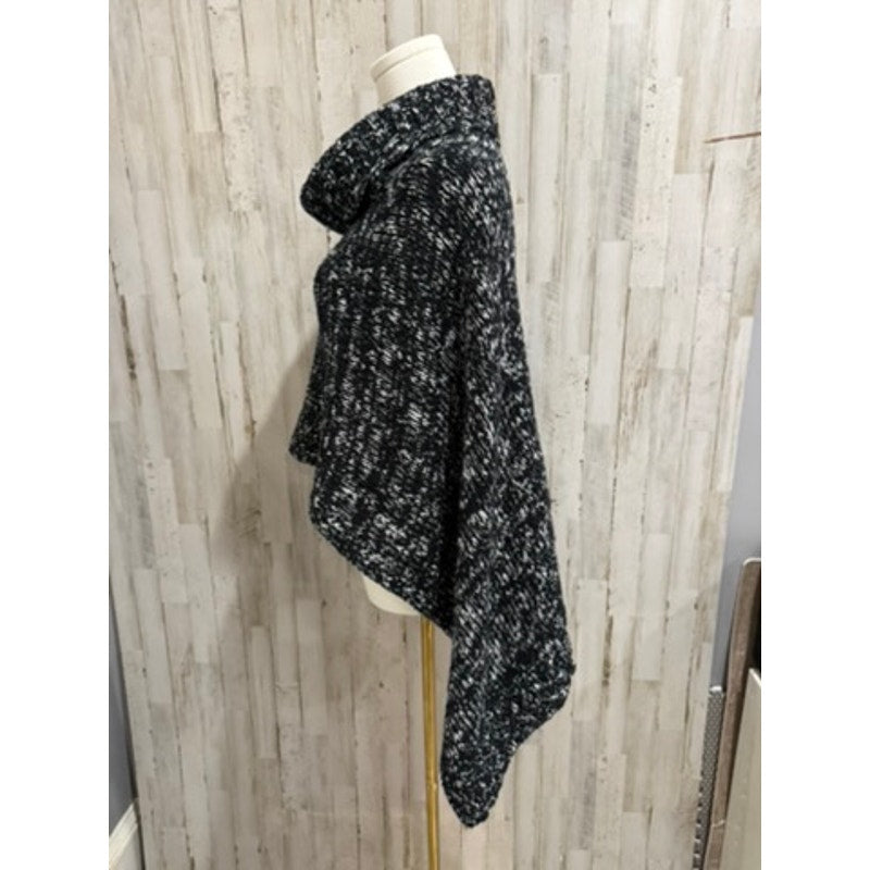 Eileen Fisher Cape Poncho Sweater Womens One Size Black White Funnel Neck