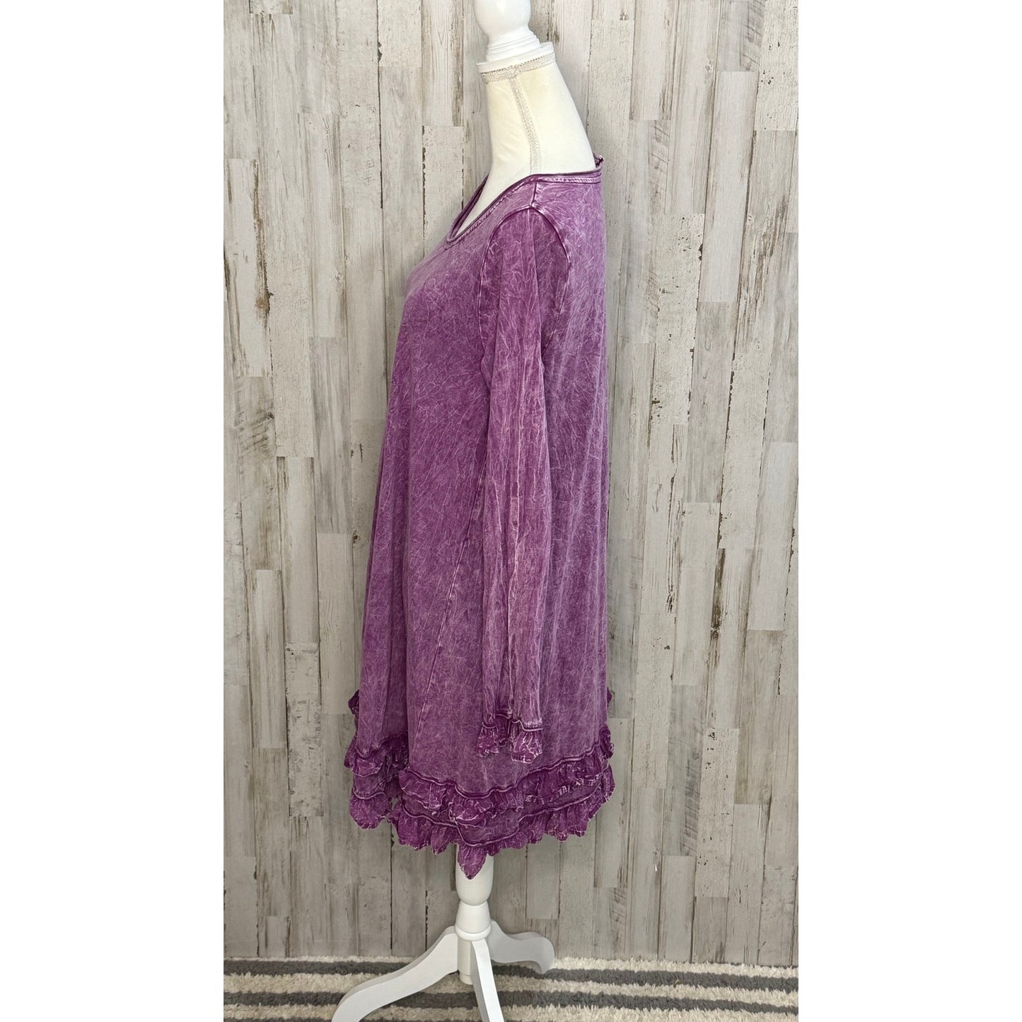 Altar'd State Women's Medium Purple Long Sleeve Ruffle A-Line Dress