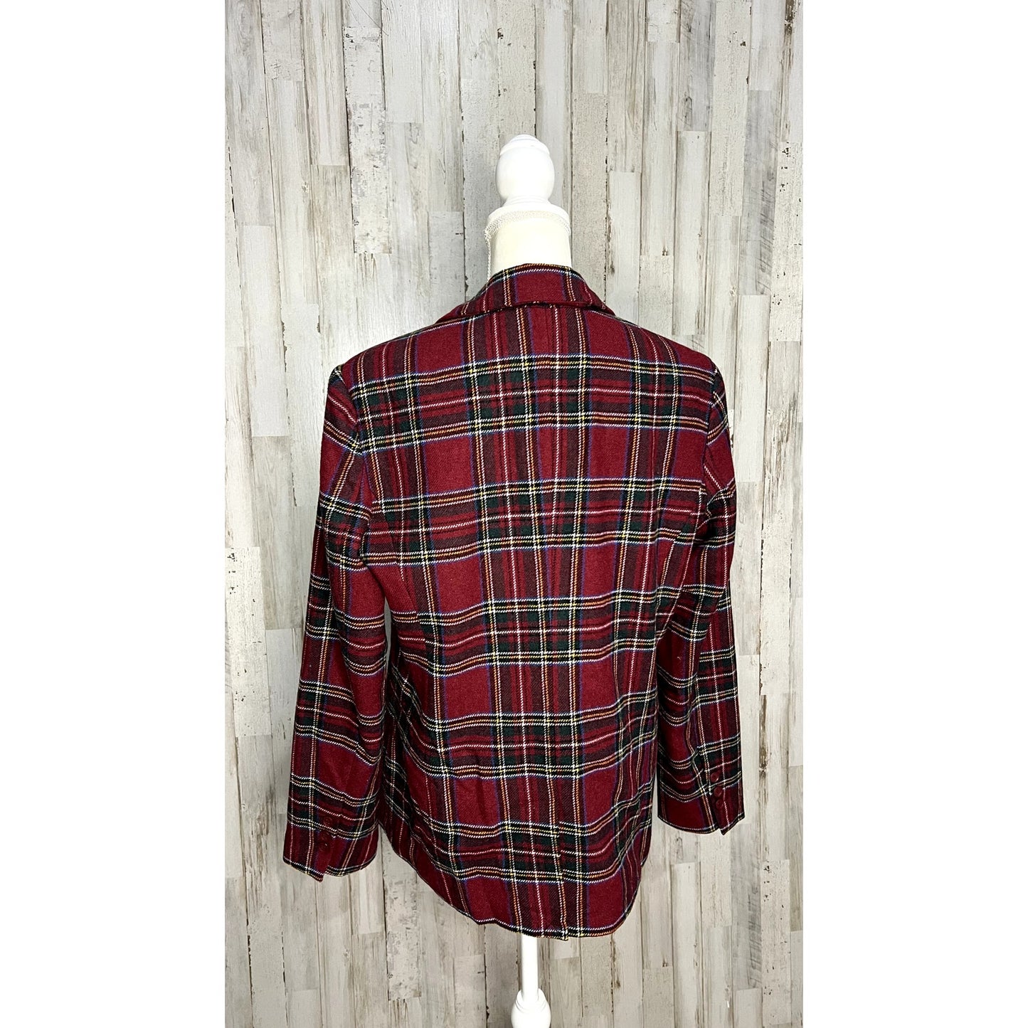 NEW Chadwicks Women's Plaid Wool Blazer Red Size 12P Mid-Length Jacket