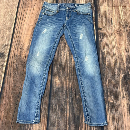 Miss Me Women's Distressed Skinny Jeans Blue Size 28 Embroidered Pockets