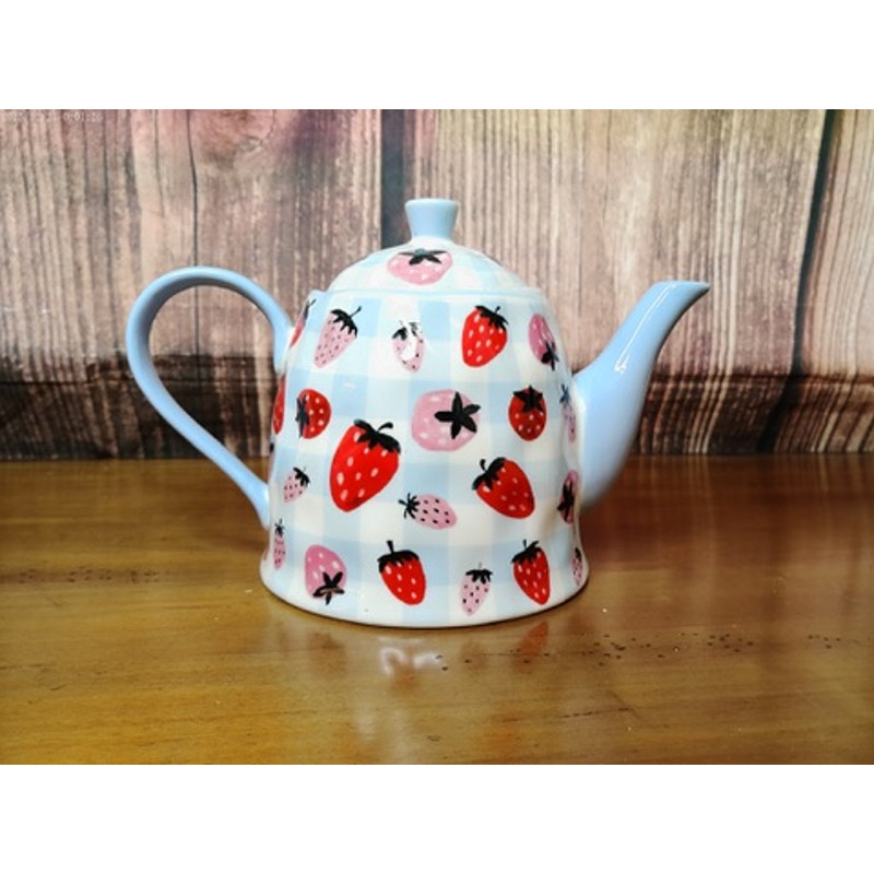 Grace Teaware Strawberry Gingham Tea Pot w/Lid Pink Red Blue