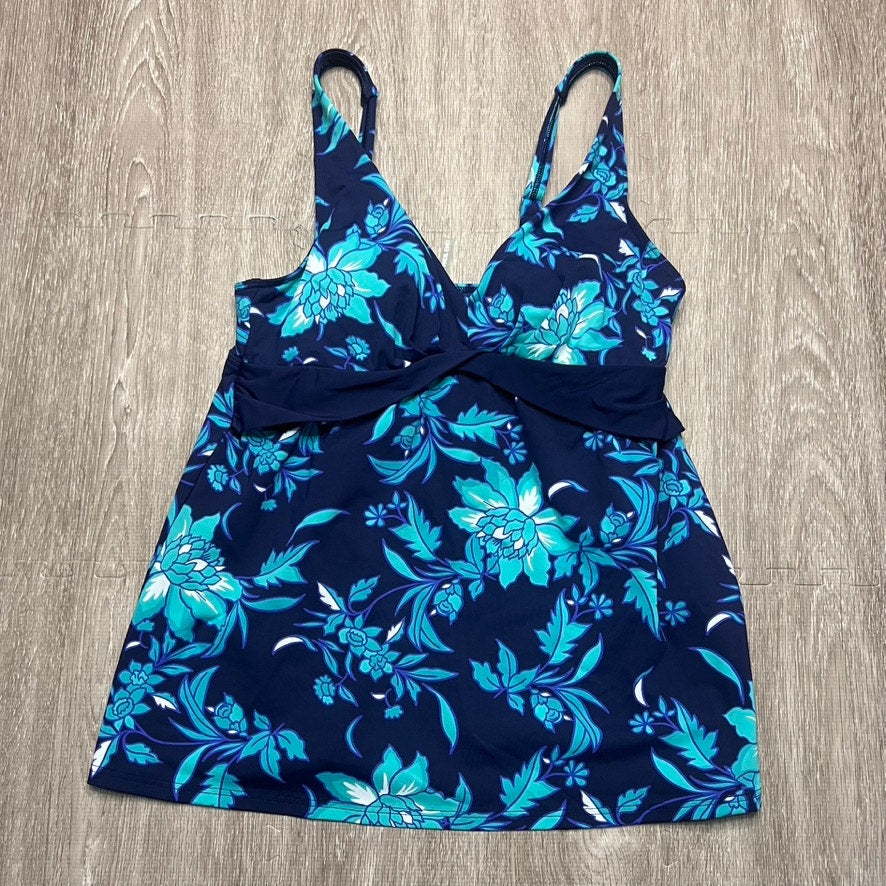 Lands' End Women's Floral Tankini Top Blue Size 6 Adjustable Straps