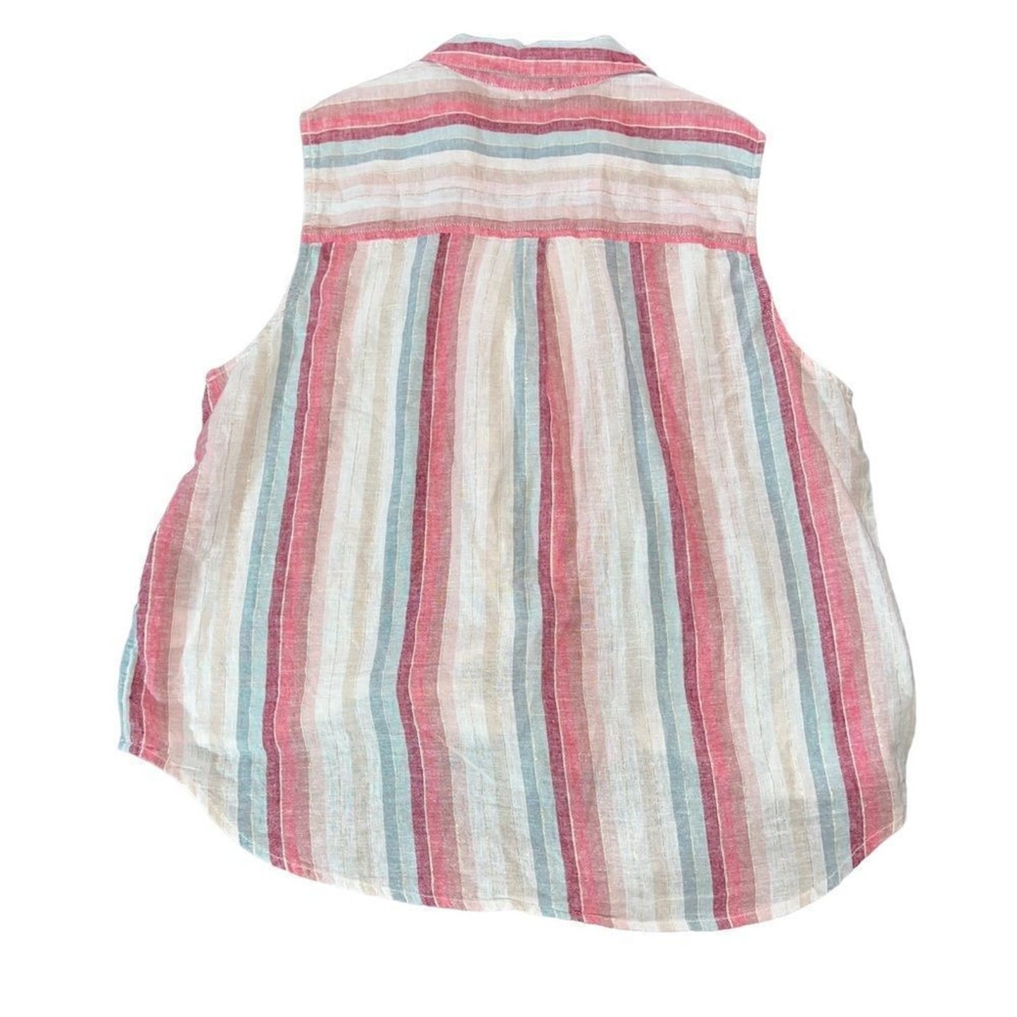 Beach Lunch Lounge Top Womens Large Multicolor Striped Sleeveless Button-Up