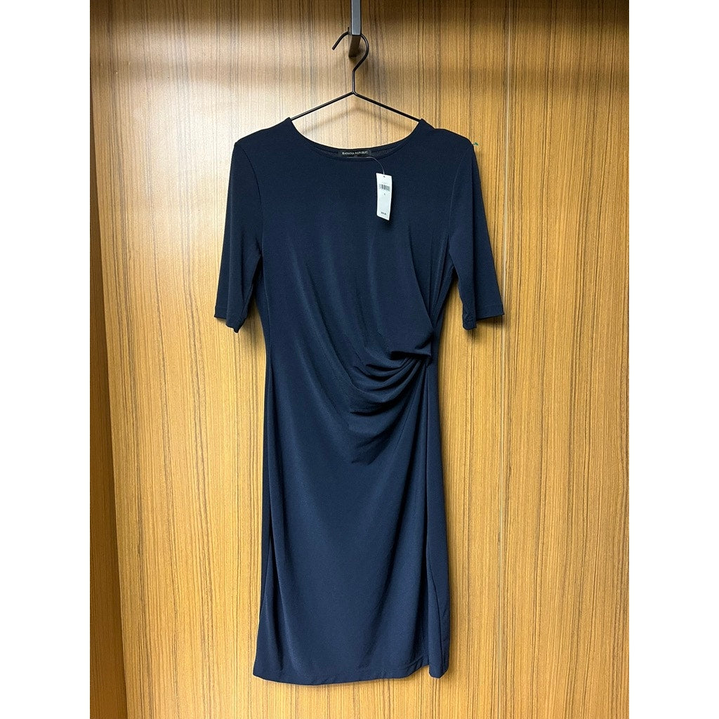 NWT Banana Republic Women's Small Sheath Dress Blue Ruched Waist Knee Length