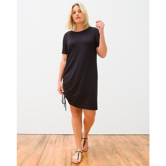 Soma Women's Medium Black Sunday T-Shirt Dress Side Ruched Drawstring