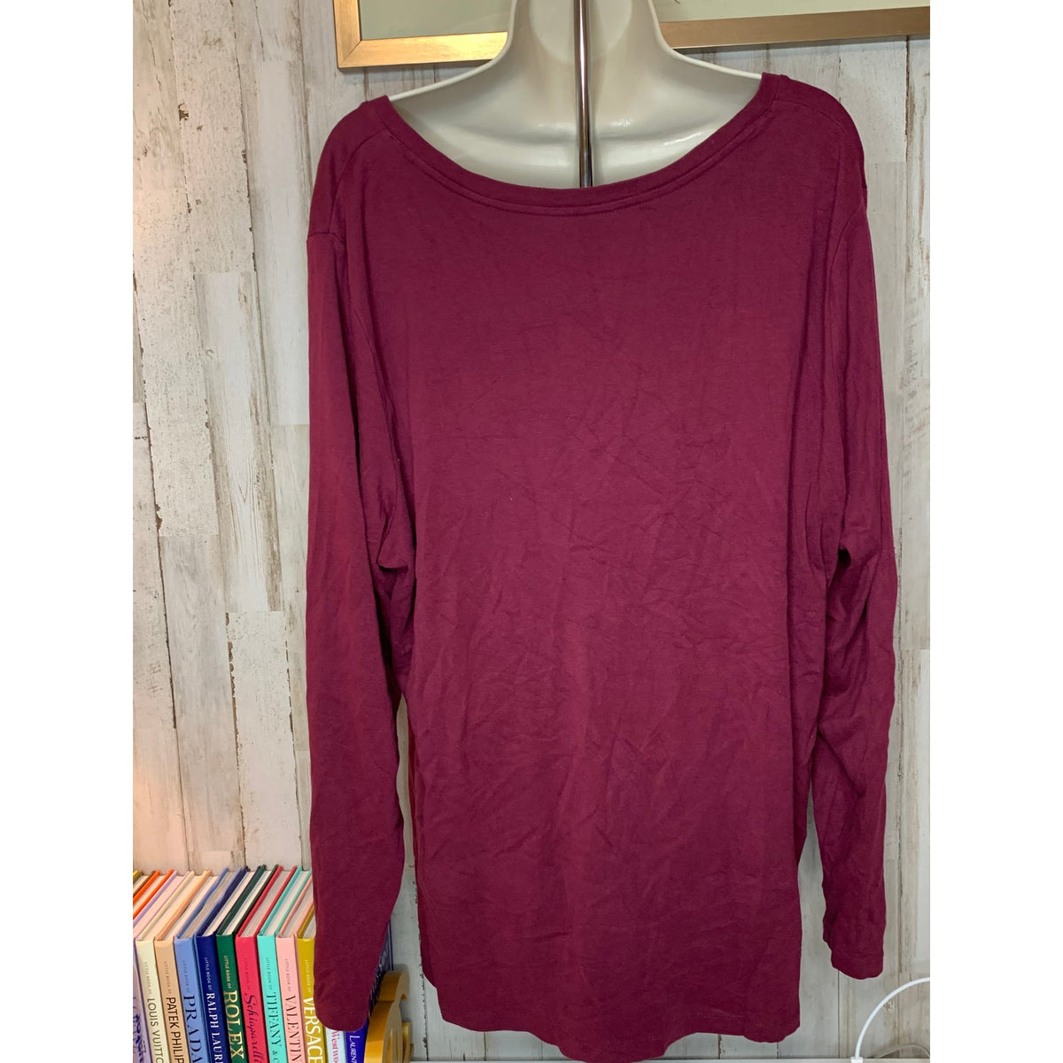 St John's Bay Essential Tee Womens 2XL Burgundy Long Sleeve V-Neck Shirt
