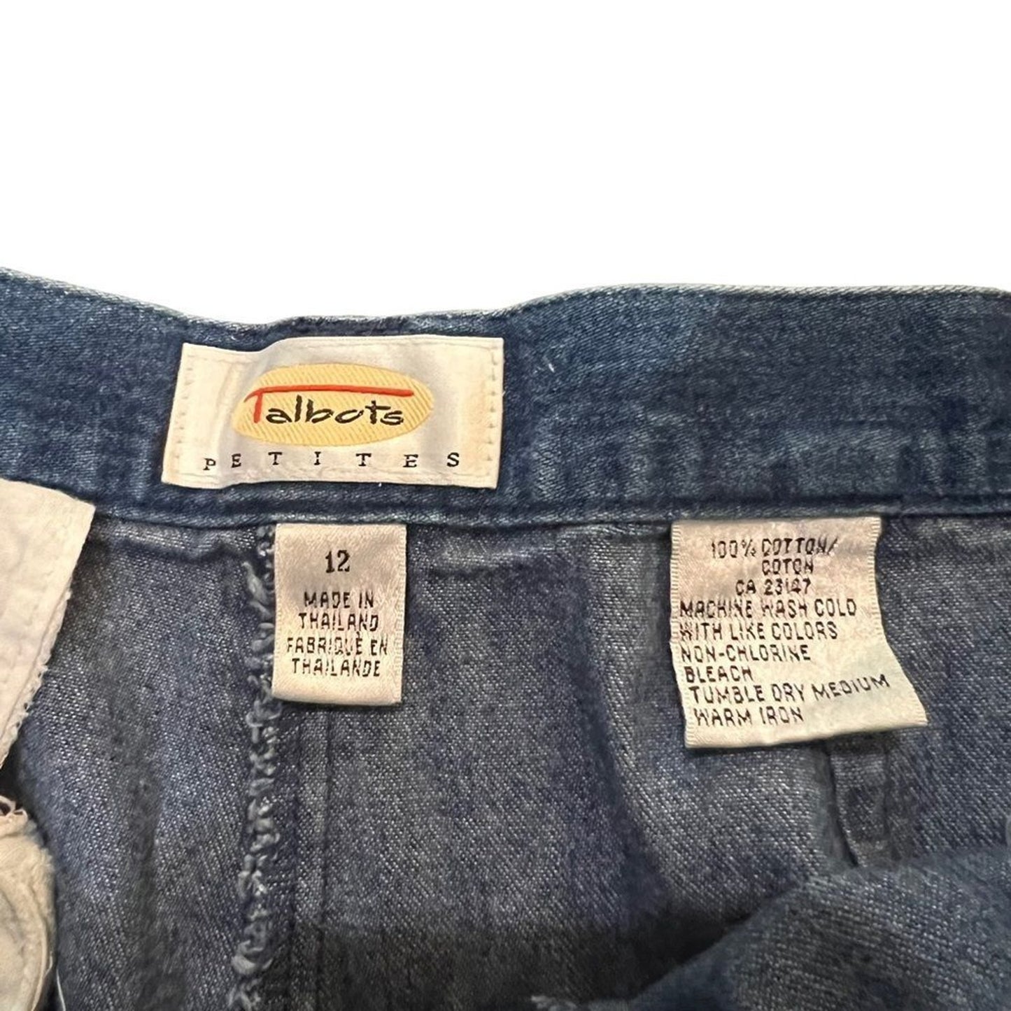 Talbots Petites Cargo Shorts Womens 12P Blue Medium Wash High Rise Pleated