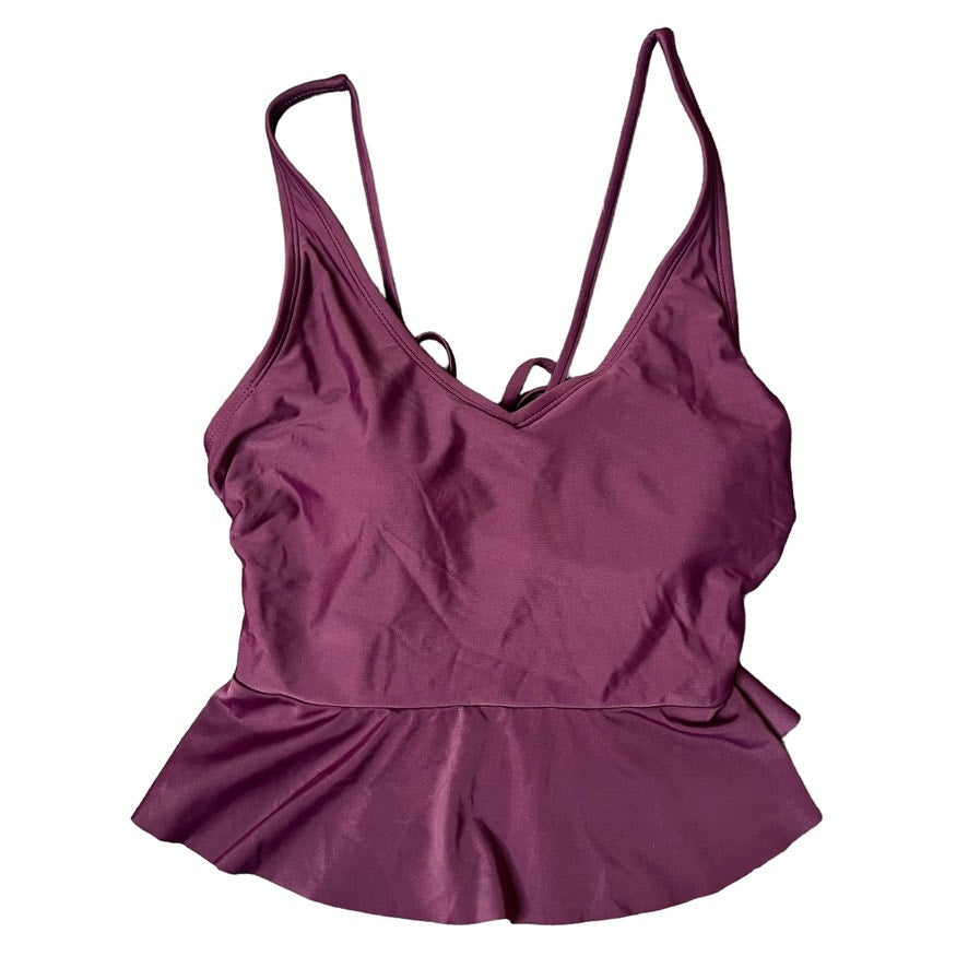 Kona Sol Women's Small Peplum Tankini Swim Top Burgundy Purple Adjustable Straps