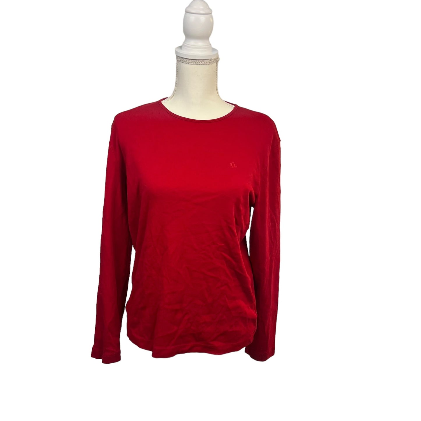 Lauren Ralph Lauren Women's Large Red Long Sleeve Crew Neck T-Shirt Size Casual