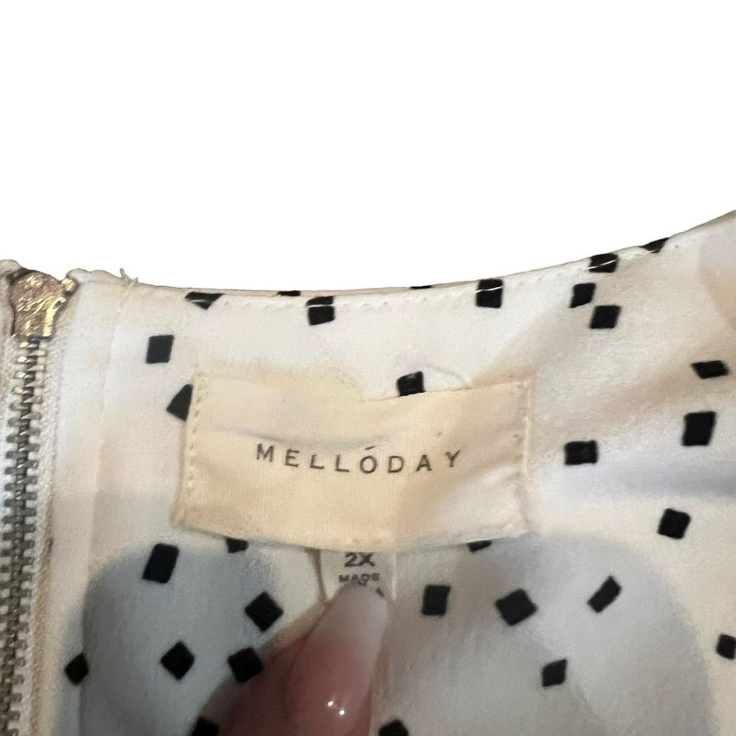 MELLODAY Plus Size 2X Blouse Women's Black White Polka Dot Print Top