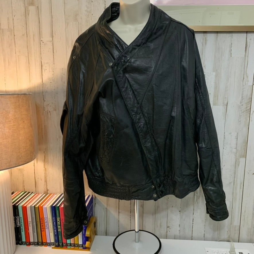 Wilsons The Leather Experts Jacket XL Black Biker Asym Snap