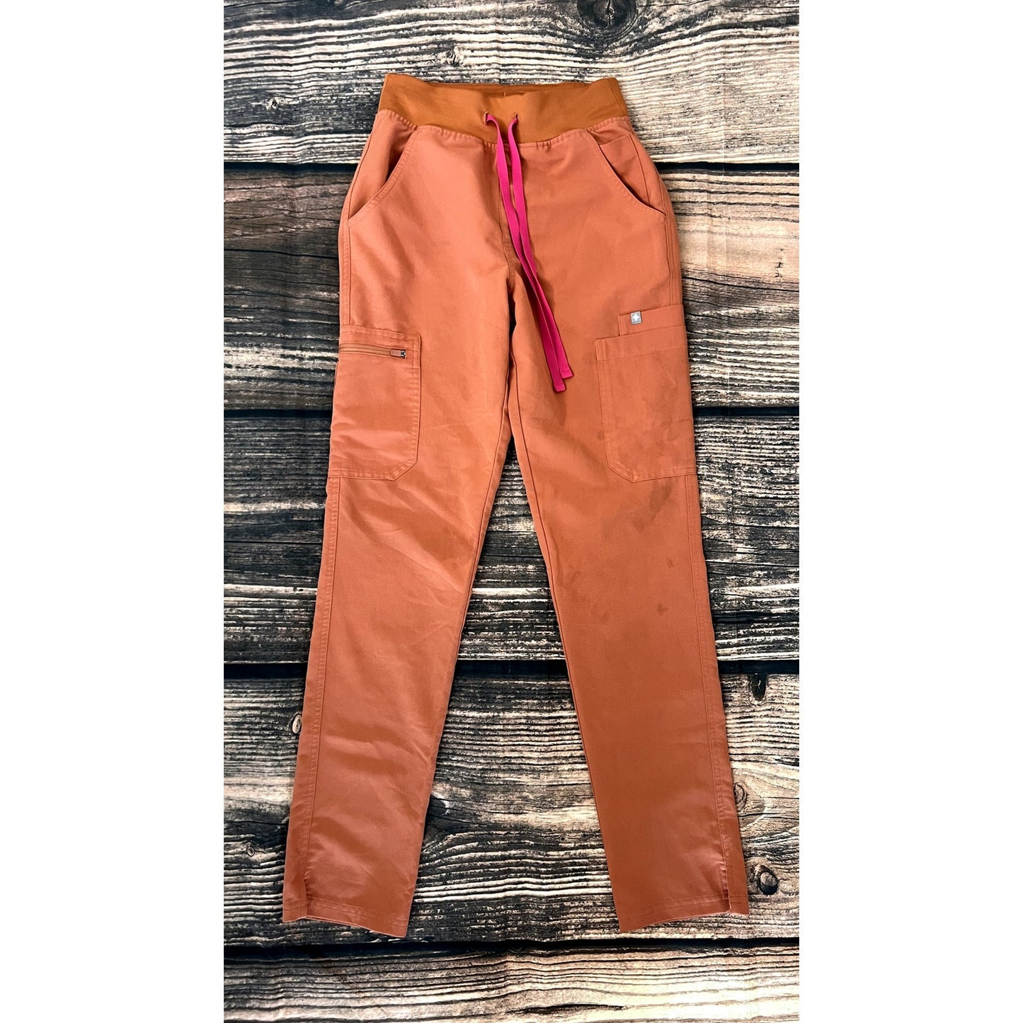 FIGS Women's XS Tapered Scrub Pants Orange Elastic Waist Workwear