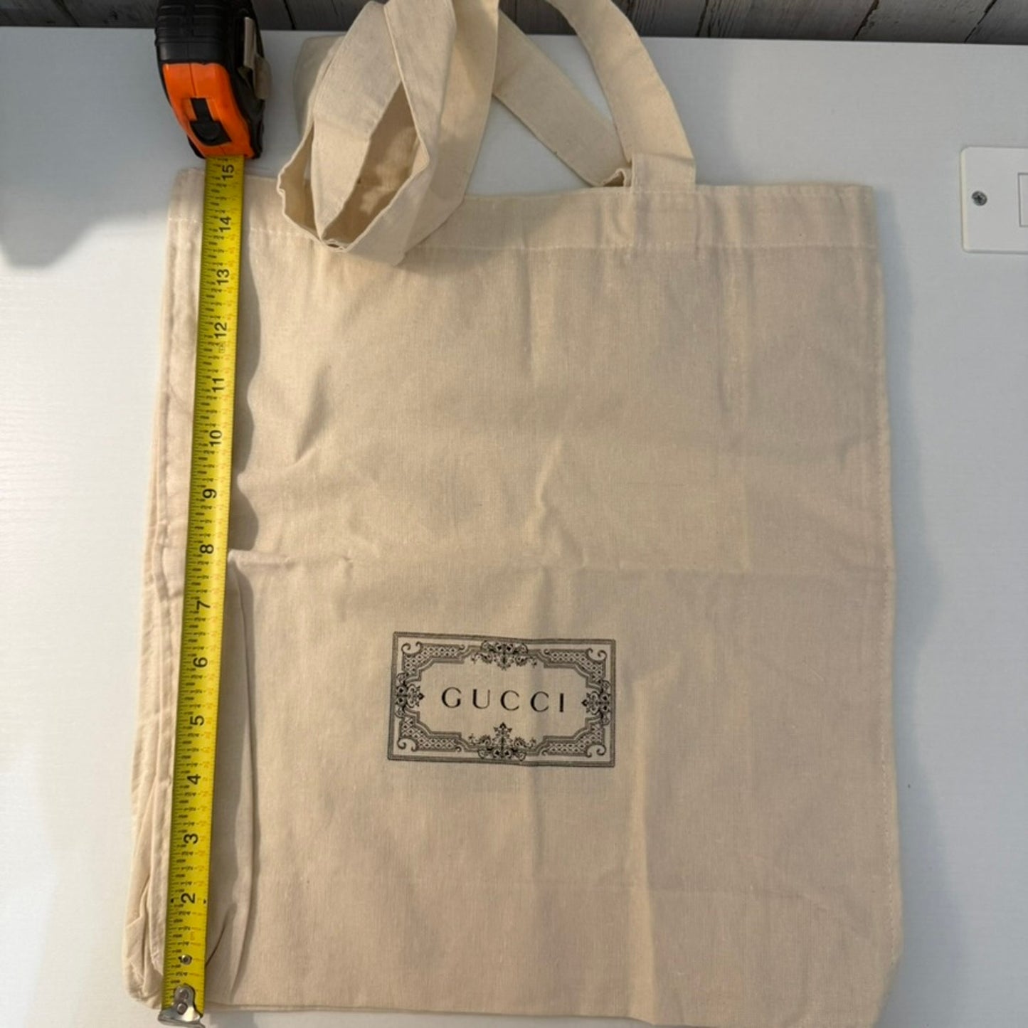 Gucci Tote Bag Womens Large Cream Beige Logo Print Open Top Reusable