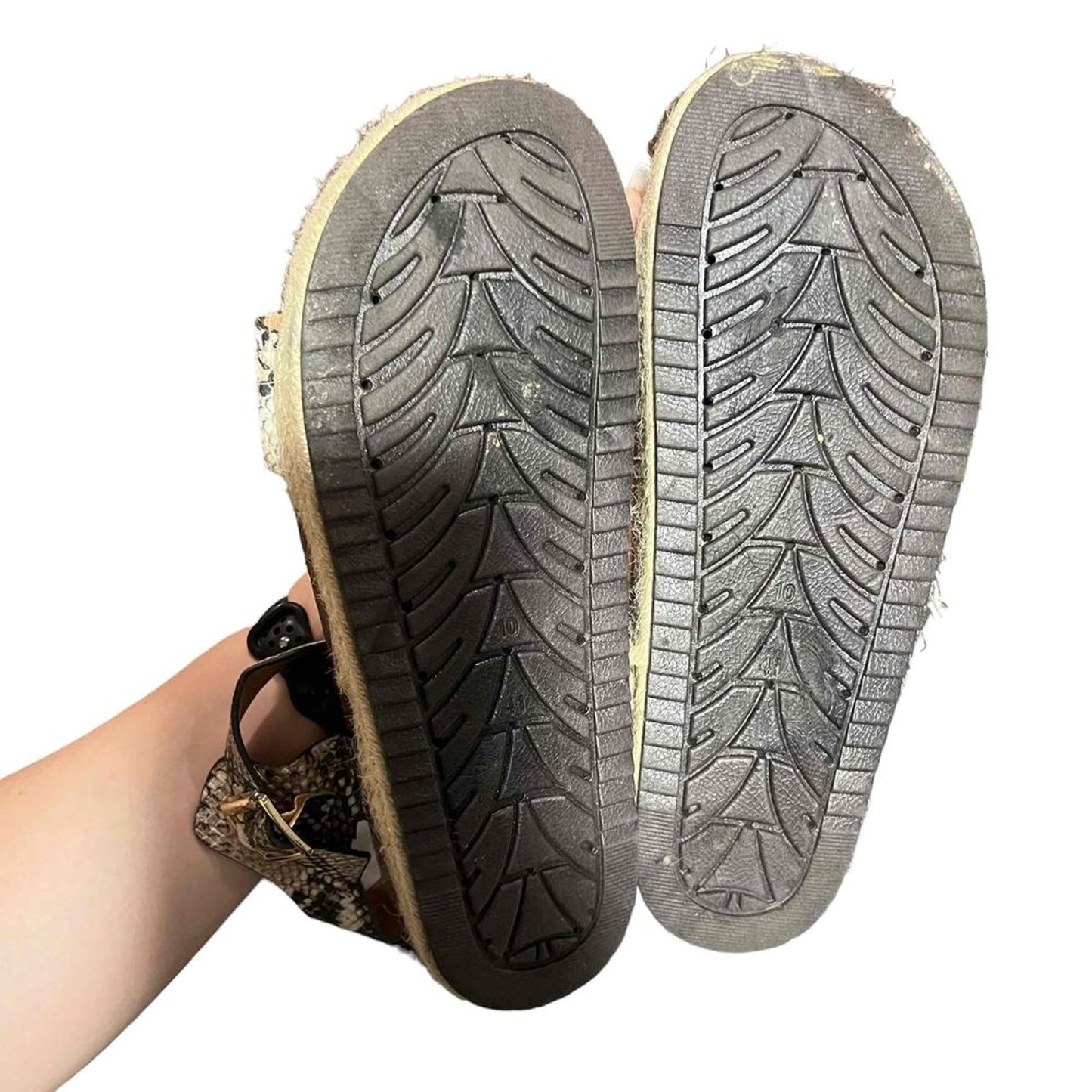 Qupid Womens Platform Espadrille Wedge Sandals Snake Print Size 10 Beige