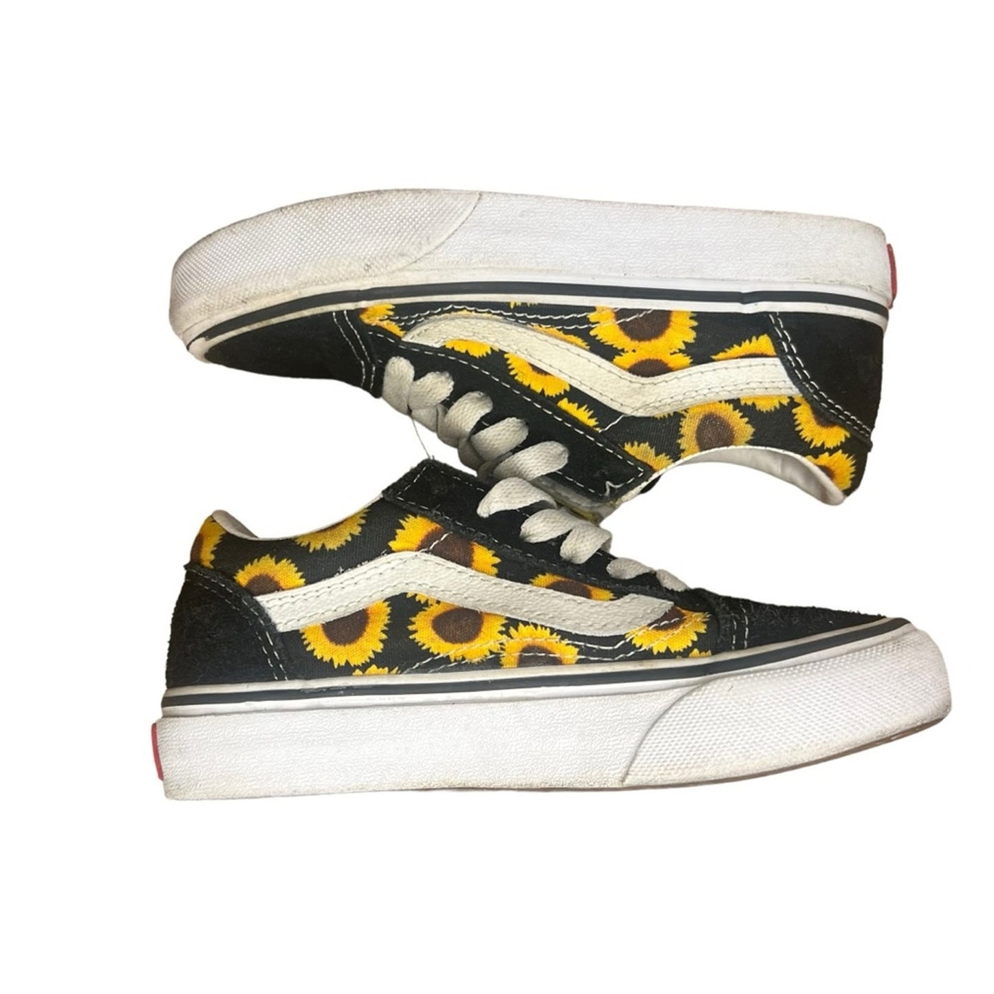Vans Old Skool Kids Size 12 Sneaker Black Yellow Sunflower Print Low Top