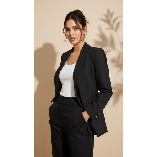 NWT TOCCIN Willa Boyfriend Blazer Womens Size 2 Black One-Button Gold Cuffs