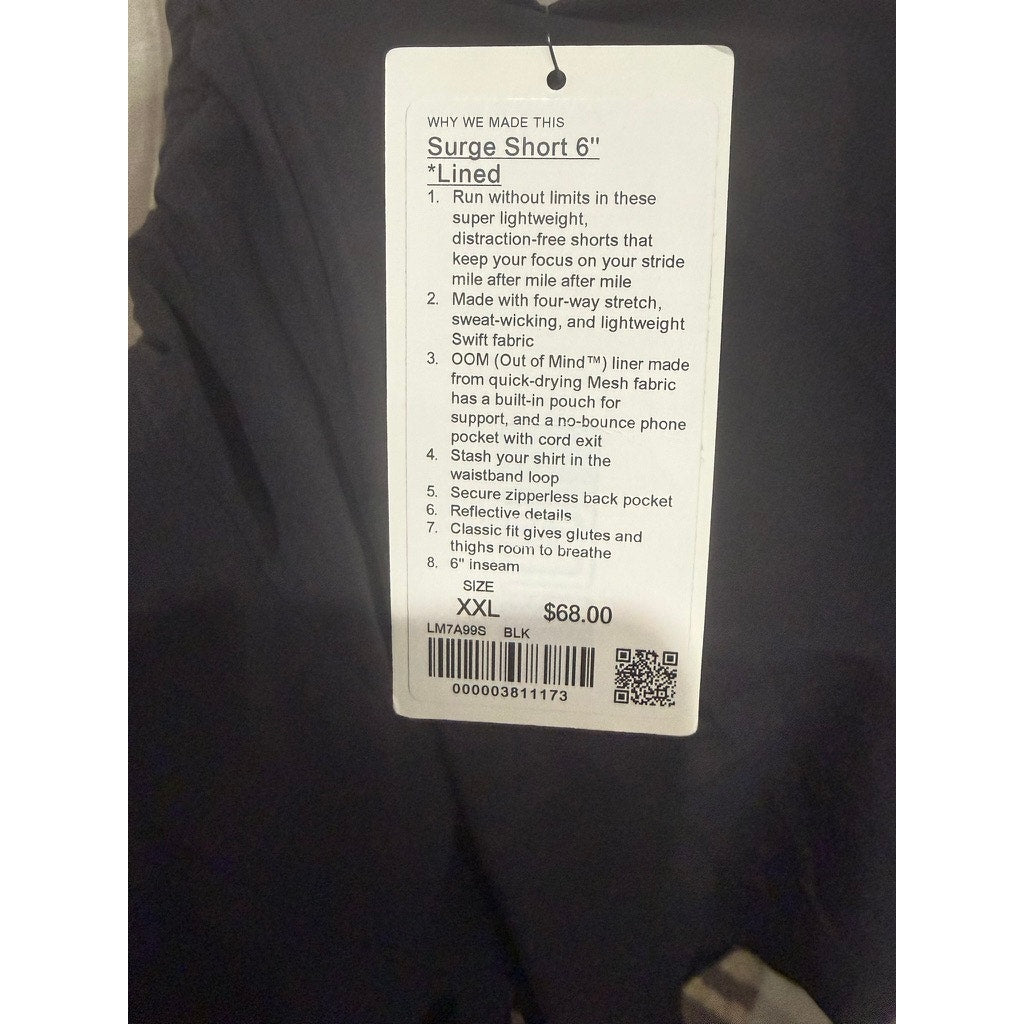 NWT Lululemon Surge Short Mens XXL Black 6 in Lined Running Training