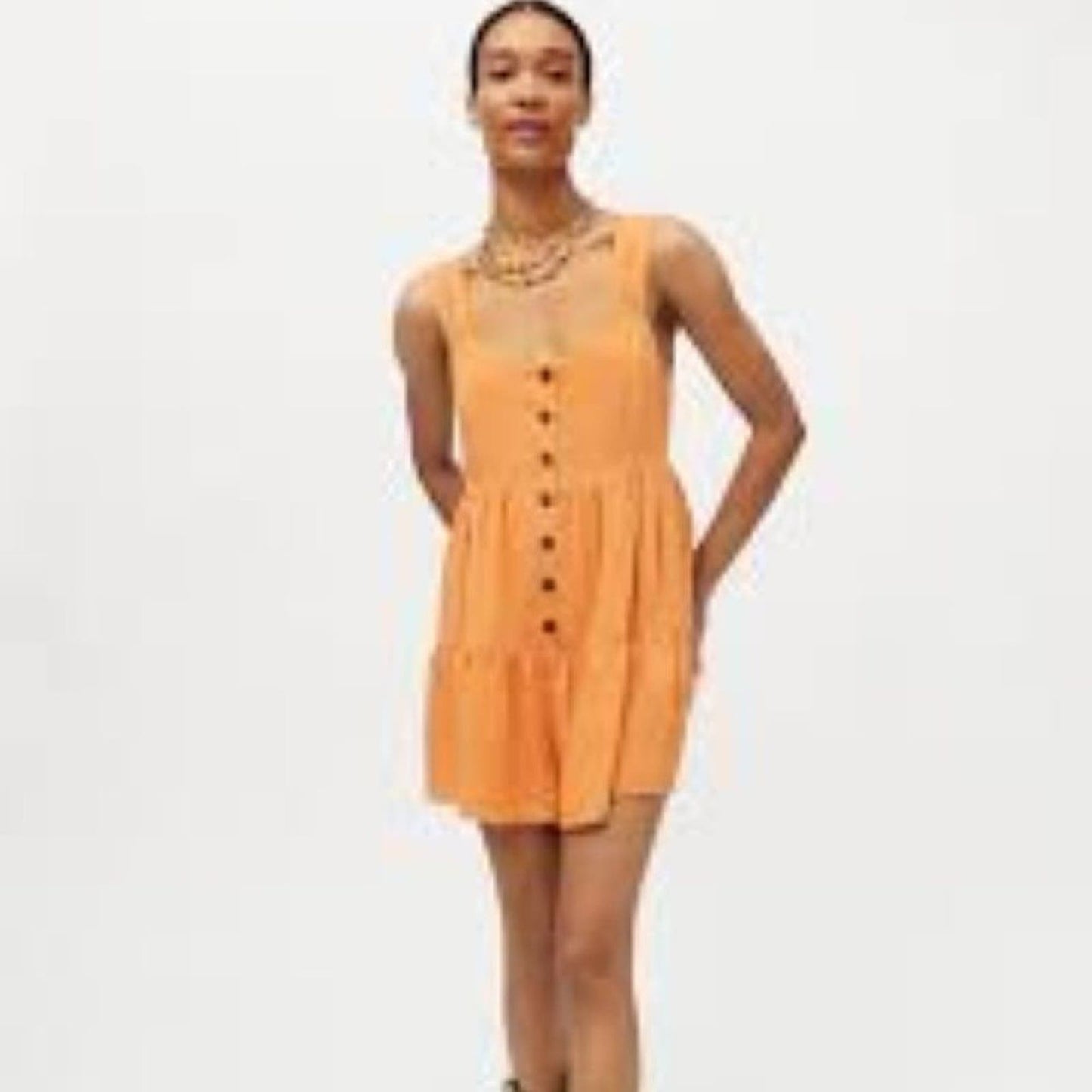 Urban Outfitters Pia Tiered Button-Front Romper Dress Size Large