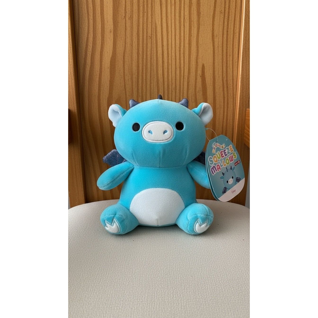 NWT Squishmallows Grey Dragon Plush Blue Hang Tag Glitter